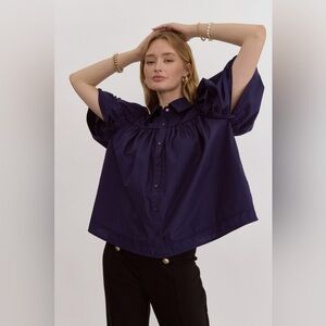 Entro Navy Blue Puff Sleeve Blouse